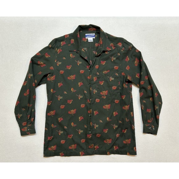 Pendleton Knockabouts Shirt Womens 6 Green Autumn Fall Leaves Graphic Print - Picture 1 of 12
